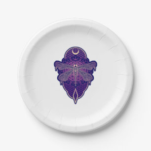 Geometric Dragonfly Mandala Life Flower Symbol Paper Plate