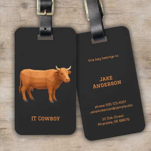Geometric Drawing reddish brown Cow  Luggage Tag