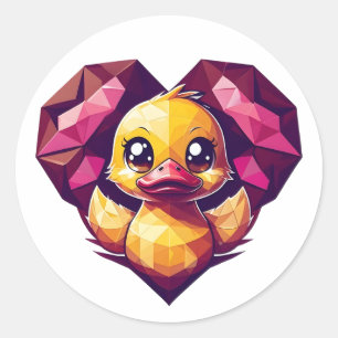 Geometric Duckling in Crystal Heart Classic Round Sticker