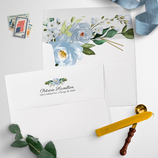 Geometric Dusty Blue Floral  Bridal Shower Envelope (Creator Uploaded)
