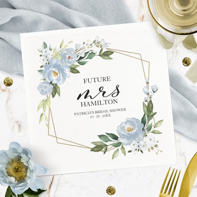 Geometric Dusty Blue Floral  Bridal Shower Napkin (Creator Uploaded)