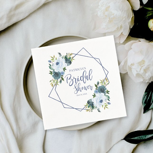 Geometric Dusty Blue Floral Bridal Shower Napkin (Creator Uploaded)