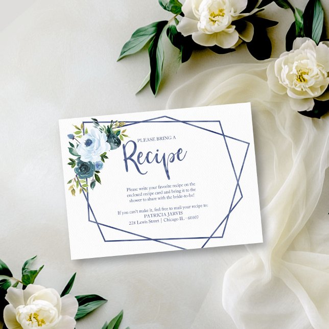 Geometric Dusty Blue Floral Recipe Request Enclosure Card (Creator Uploaded)