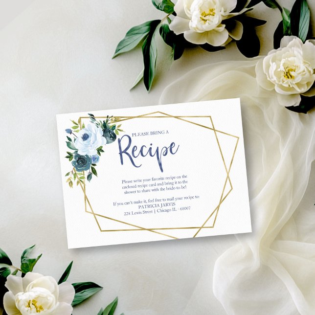Geometric Dusty Blue Floral Recipe Request Enclosure Card (Creator Uploaded)