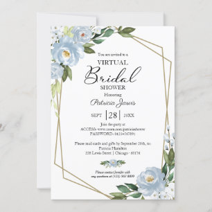 Geometric Dusty Blue Floral Virtual Bridal Shower Invitation