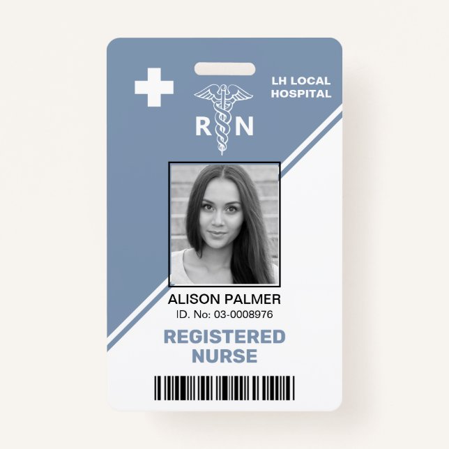 Geometric dusty blue triangle Registered nurse RN  ID Badge (Front)