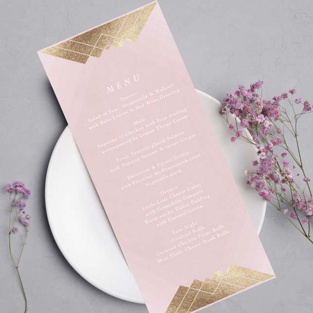 Geometric Dusty Rose Pink Gold Gatsby Wedding Menu (Creator Uploaded)