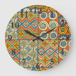 Geometric Egyptian Pattern Tiles Large Clock