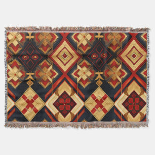 Geometric Elegance Seamless Pattern Red Gold Black Throw Blanket