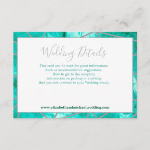 Geometric Elegant Aqua Blue Silver Wedding Details Enclosure Card