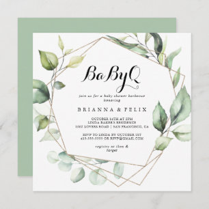 Geometric Elegant Gold BabyQ Baby Shower Barbecue Invitation