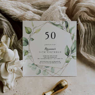 Geometric Elegant Gold Green 50th Birthday Party Invitation