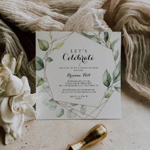 Geometric Elegant Gold Green Let's Celebrate Party Invitation