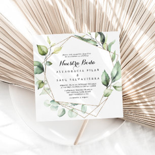 Geometric Elegant Gold Green Nuestra Boda Wedding Invitation
