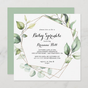Geometric Elegant Gold Greenery Baby Sprinkle Invitation