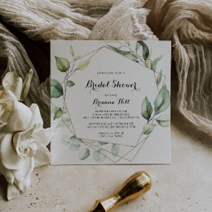 Geometric Elegant Gold Greenery Bridal Shower Invitation