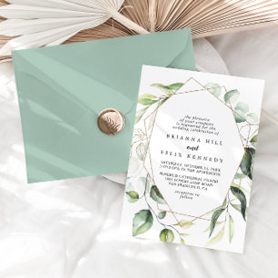 Geometric Elegant Gold Greenery Diamond Wedding Invitation