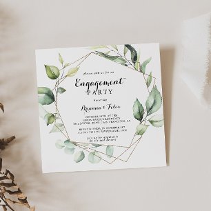 Geometric Elegant Gold Greenery Engagement Party Invitation