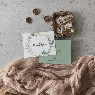 Geometric Elegant Gold Greenery Flat Wedding Thank You Card