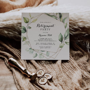 Geometric Elegant Gold Greenery Retirement Party Invitation