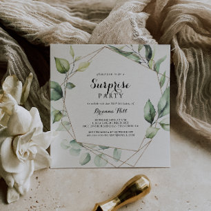 Geometric Elegant Gold Greenery Surprise Party Invitation