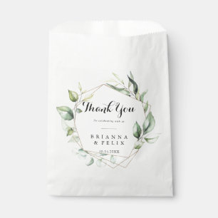 Geometric Elegant Gold Greenery Thank You Wedding Favour Bag