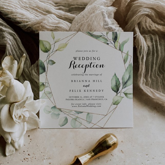 Geometric Elegant Gold Greenery Wedding Reception Invitation (Creator Uploaded)