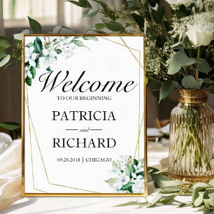 Geometric Elegant Greenery Wedding Welcome Sign