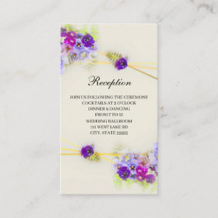 Geometric Elegant Pansies Wedding Reception Enclosure Card