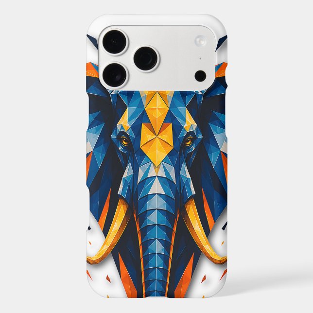 Geometric Elephant Blue & Orange Polygonal Art (Back)