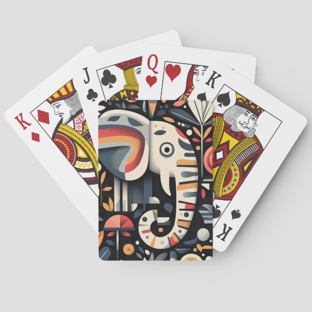 Geometric Elephant Illustration Playing Cards (Back)