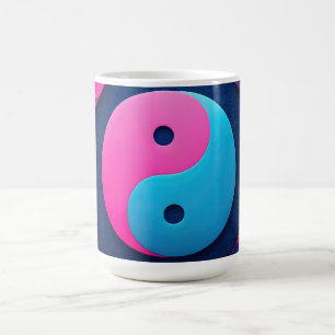 Geometric Equilibrium: Neon Yin Yang Pattern Coffee Mug