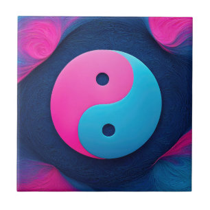 Geometric Equilibrium: Vibrant Yin Yang Pattern Ceramic Tile