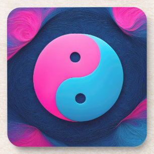 Geometric Equilibrium: Vibrant Yin Yang Pattern Coaster