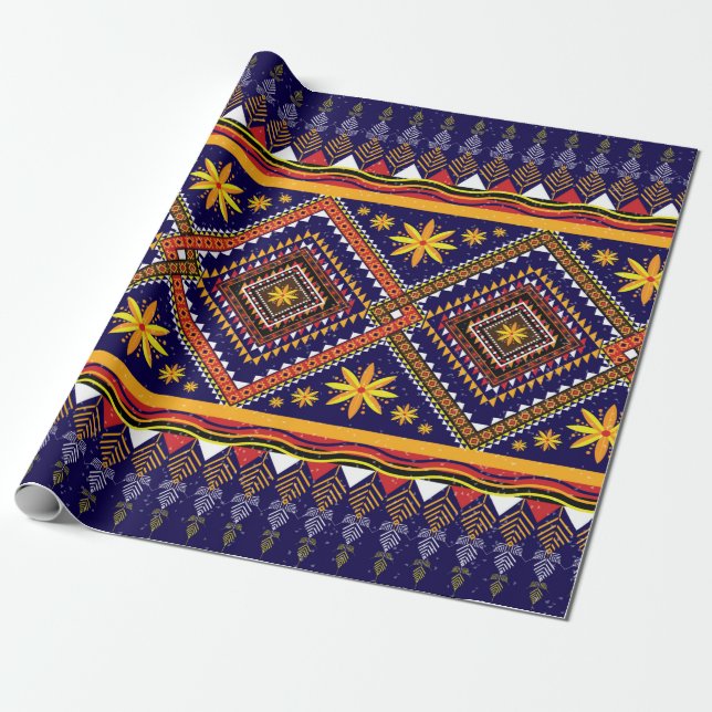 Geometric ethnic oriental ikat pattern traditional wrapping paper (Unrolled)