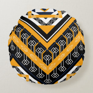 Geometric ethnic oriental pattern traditional desi round cushion
