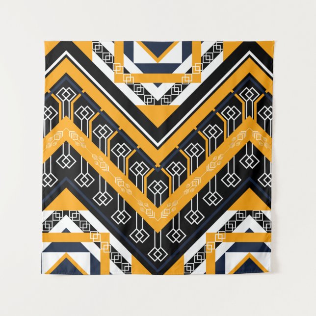 Geometric ethnic oriental pattern traditional desi tapestry (Front)