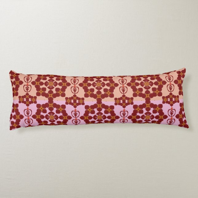 Geometric Ethnic Pattern Body Pillow – Burgundy Re (Back)
