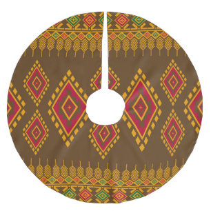 Geometric ethnic, traditional design, seamless bac brushed polyester tree skirt