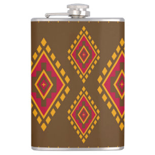 Geometric ethnic, traditional design, seamless bac hip flask