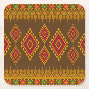 Geometric ethnic, traditional design, seamless bac square paper coaster