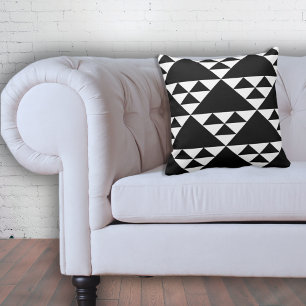 Geometric Ethnic Triangle Pattern White & Black Cushion