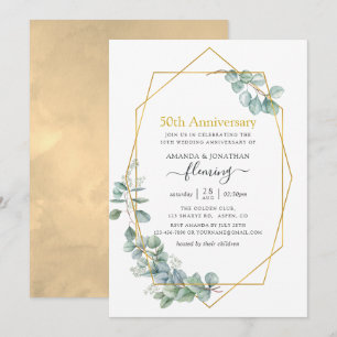 Geometric Eucalyptus 50th Wedding Anniversary Invitation