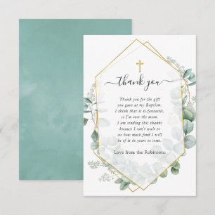 Geometric Eucalyptus Baptism Thank You Card