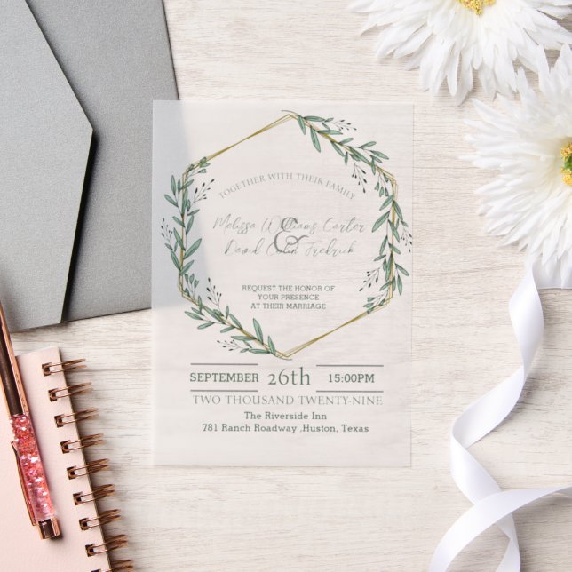 Geometric Eucalyptus Botanical Greenery Wedding Vellum Invitations (Wedding)