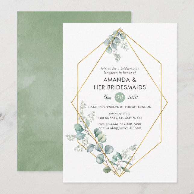 Geometric Eucalyptus Bridesmaids Luncheon Invitation (Front/Back)