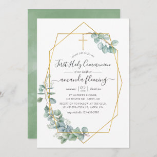 Geometric Eucalyptus First Holy Communion Invitation
