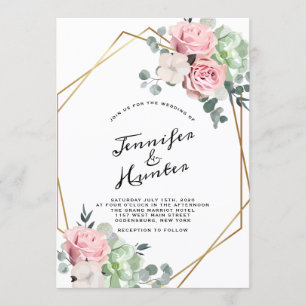 Geometric Eucalyptus Floral Wedding Invitation