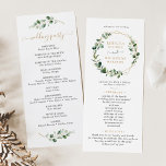 Geometric Eucalyptus Greenery Wedding Program<br><div class="desc">Designed to coordinate with our Moody Greenery wedding collection,  this customisable Ceremony Program features a gold geometric frame adorned with eucalyptus watercolor leaves,  paired with gold and grey text. To make advanced changes,  go to "Click to customise further" option under Personalise this template.</div>