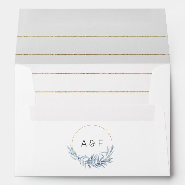 Geometric Eucalyptus Leaves Wedding Monogram Envelope (Back (Bottom))